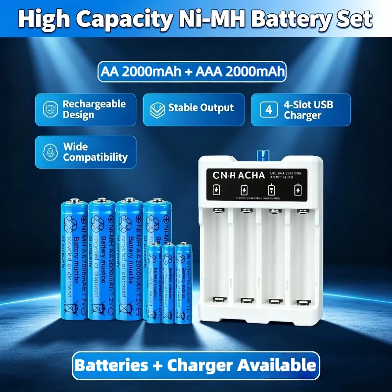 AA AAA 2000mAh 1.2V 1-60 Pcs Battery Rechargeable 2A 3A Ni-MH Batteries with Quick Charger for Toys Mouse Keyboard Flashlights