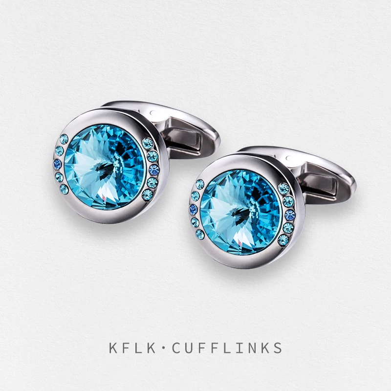 

KFLK ювелирные изделия рубашка amall запонки для унисекс бренд синий кристалл запонки пуговицы высокое качество роскошные Свадьба жениха гостей