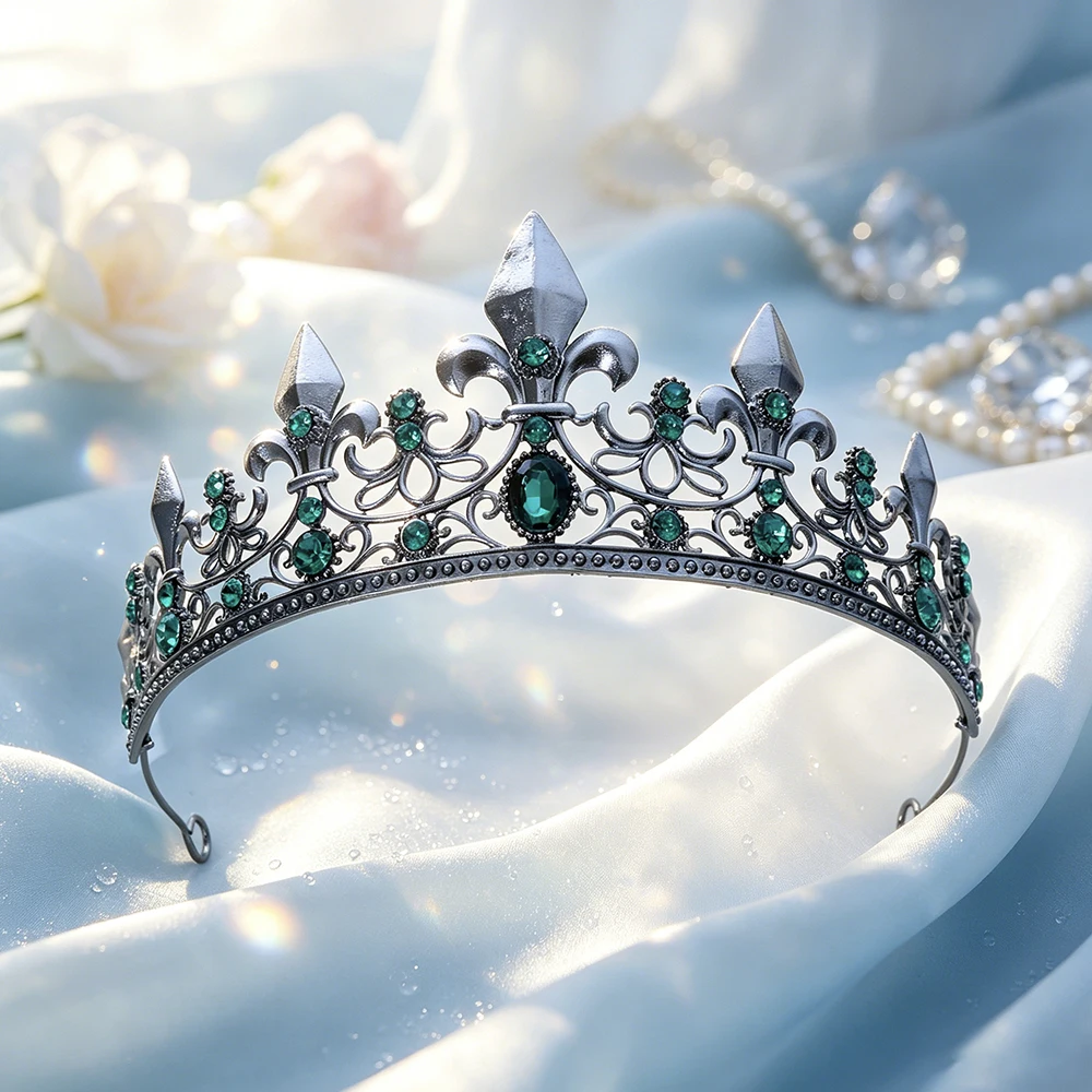 Medieval Gothic Antique Silver Rhinestone Crown Bridal Tiara Hair Accessory Vintage Royal Headwear Wedding Costume Theme Parties view 5