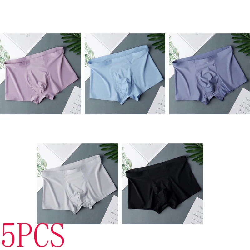 

5 шт./лот, мужские сексуальные бесшовные ультратонкие боксеры из ледяного шелка, шорты, нижнее белье, мужские дышащие трусы