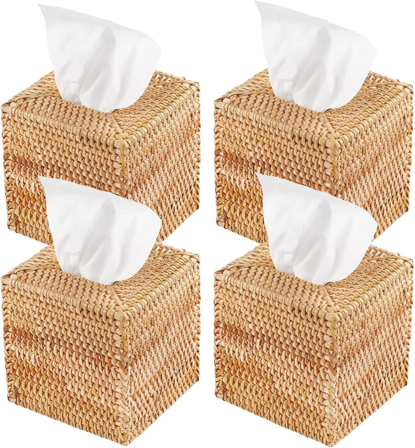 

Hand Woven Rattan Tissue Box Cover, 5.5 Inch Square, Natural Color, Eco-Friendly Home Decor