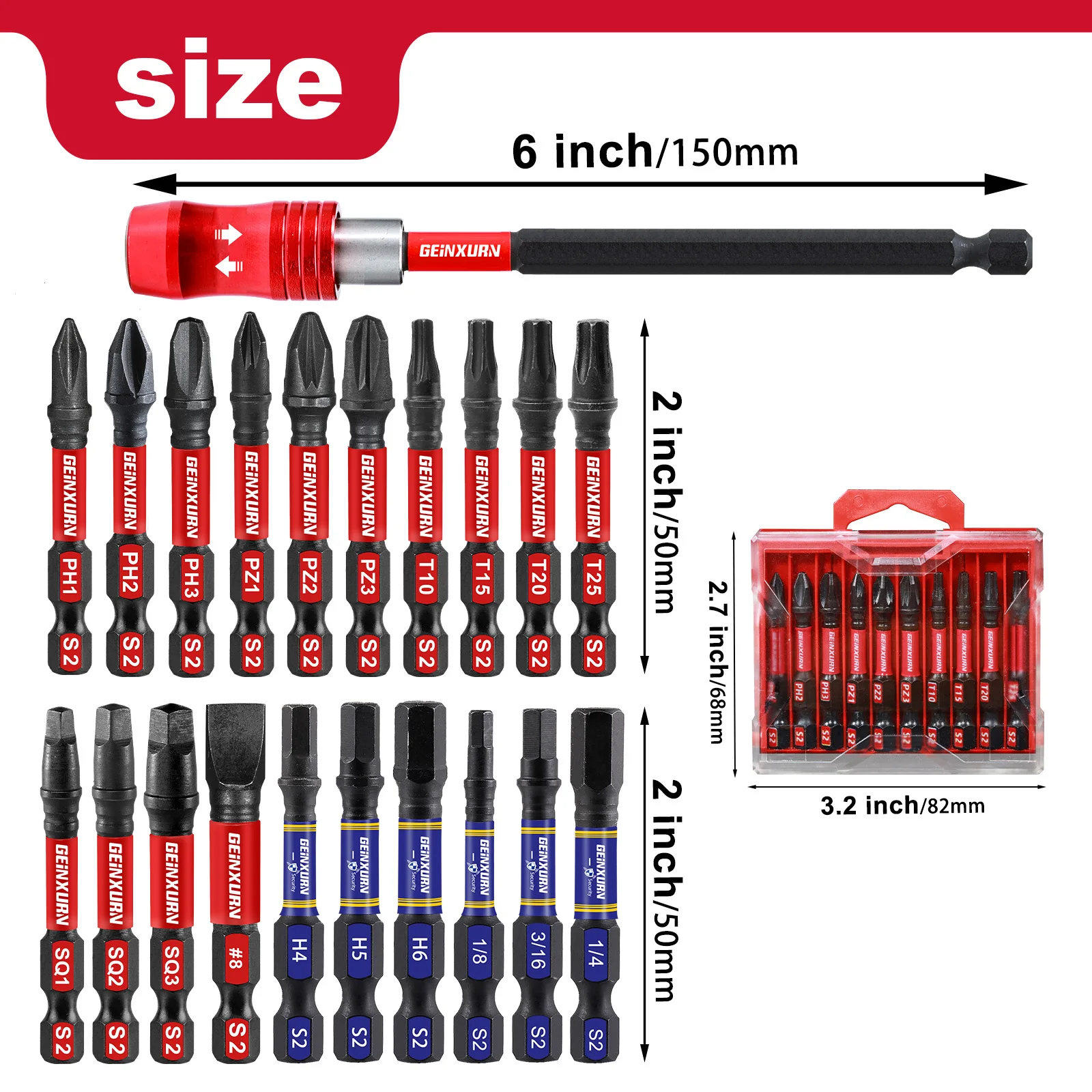 Geinxurn 6'' Impact Screwdriver Bit Holders, Magnetic Extension Quick-Change Socket Drill Bit Holder with Screwdriver Bit Set