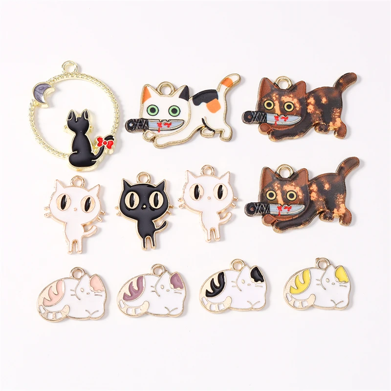 Duarte 20 Stück/Lot Cartoon-Tier-Anhänger, Emaille-Katzen-Anhänger für Schmuckherstellung, Halsketten, Ohrringe, Armbänder, DIY-Bastelgeschenk – Detail 1