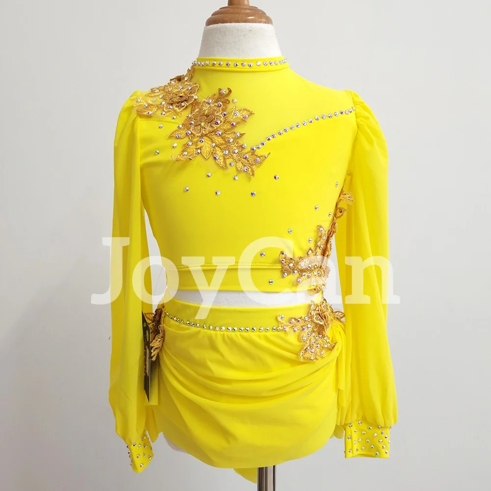 Joycan Lycial Dance Dress Girl Yellow Customized Polo Dance Ballet Dance Diamond Ballroom Competition Gift Elegant BD3492