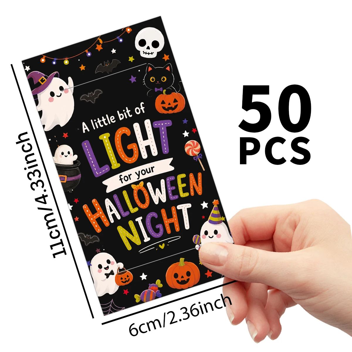 50 Stück Halloween-Leuchtstabhalter-Karten, Party-Geschenkanhänger, Zubehör für Bastelaktivitäten, Geschenkverpackungszubehör – Detail 6