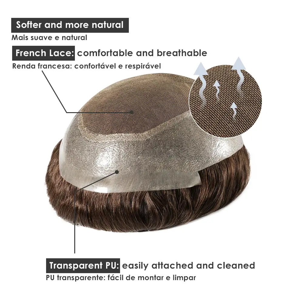 Australia Parrucchino da uomo Base in pizzo naturale PU Parrucche maschili 100% capelli umani Protesi capillare da uomo