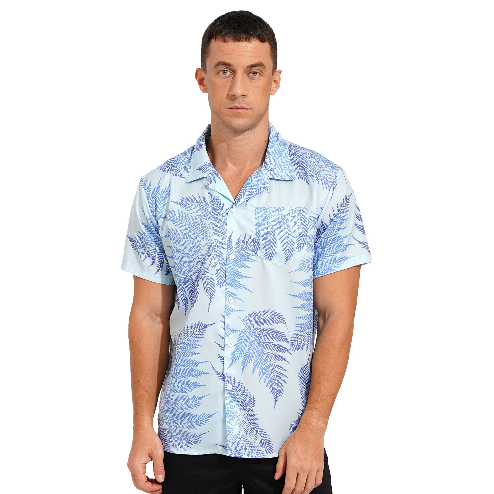 

Fashion Mens Leaf Print Hawaiian Shirt Casual Short Sleeve Button Down Shirts Vacation Cruise Travel Beach Notched Collar Tops