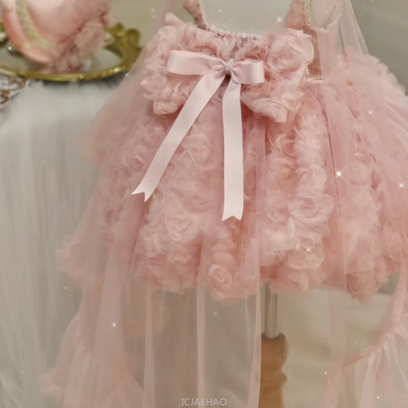 فستان الأميرة الوردي الفاخر للفتيات فستان زفاف فتاة الزهور توتو مسابقة الزي حفلة عيد ميلاد ملابس جديدة أنيقة للأطفال