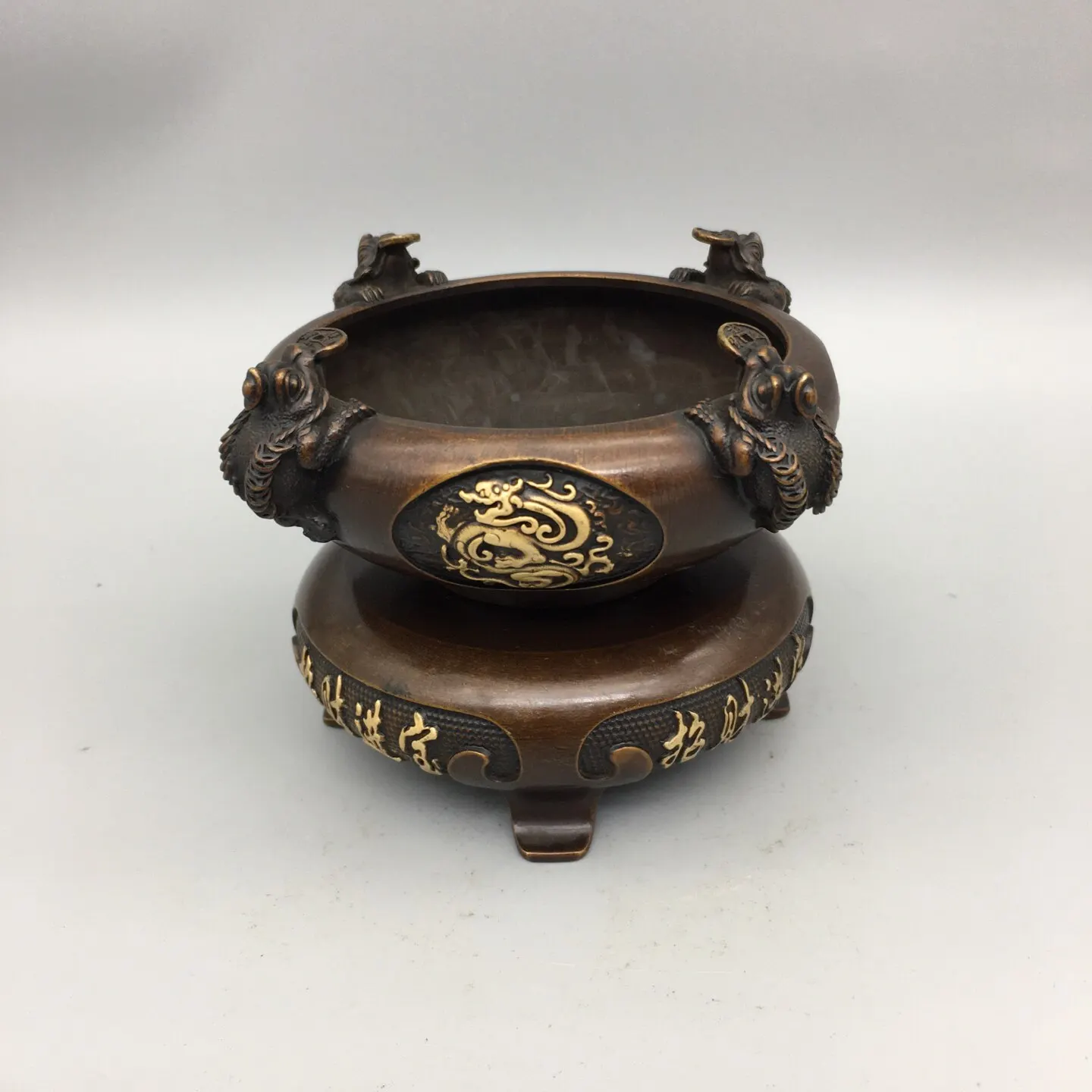Antique Miscellaneous Old Collection Pure Gilded Copper Fortune Gathering Basin Statue Home Decor