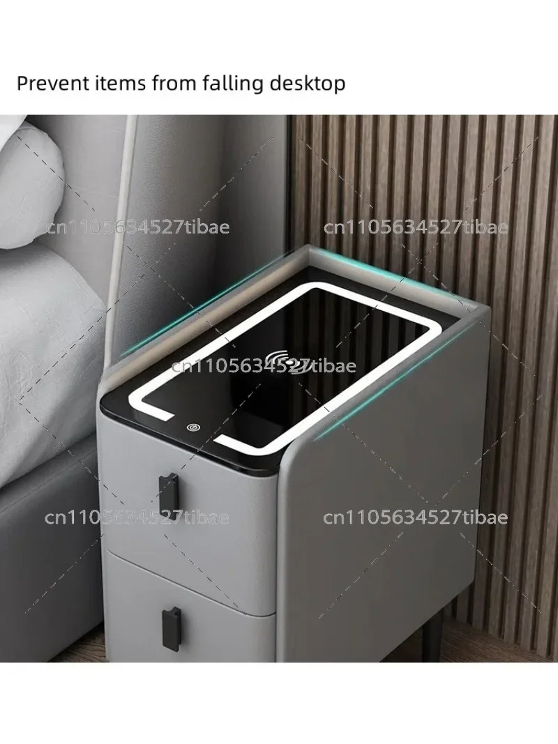 Smart Fingerprint Lock Nightstand with LED Light USB Wireless Charger Speaker Bedroom Furniture Multifunction Durable High End
