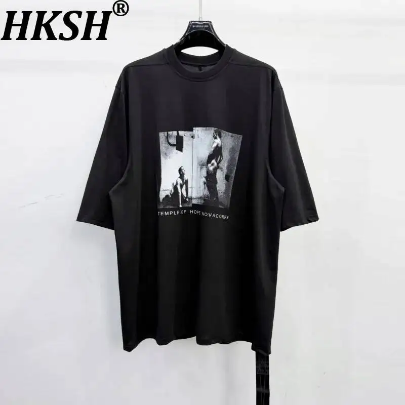 HKSH Dark Stylish Avant-garde Short-Sleeved Summer New Men's Patterned T-shirt Heavy Shoulder Women Cotton Chic Ins Tees HK23268