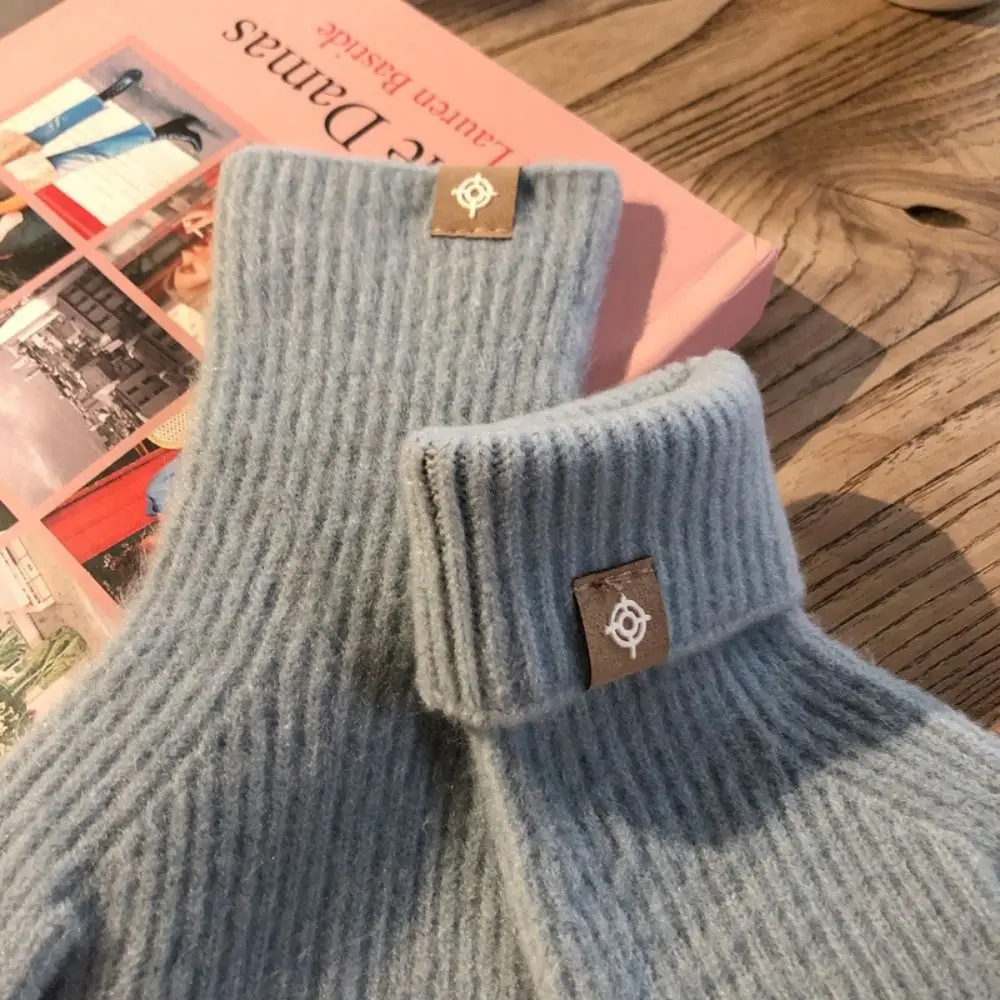 

1 пара шерстяных вязаных перчаток с пятью пальцами в корейском стиле, варежки с длинными пальцами, ветрозащитные перчатки с сенсорным экраном, велосипедные перчатки для вождения