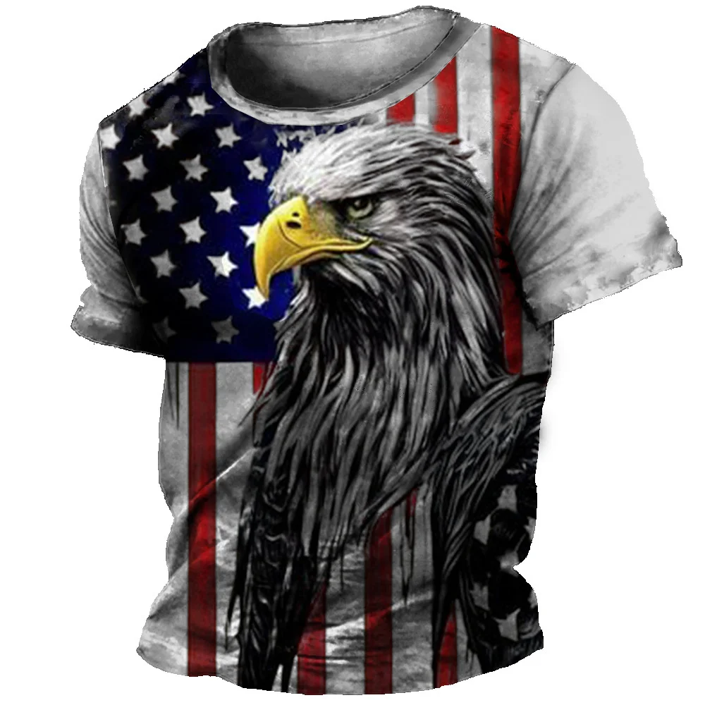 Men's T Shirt Summer Tops Soaring Eagle Print Loose Tees O Neck Short Sleeve Animal Graphic T Shirt Daily Male Oversized Clothes