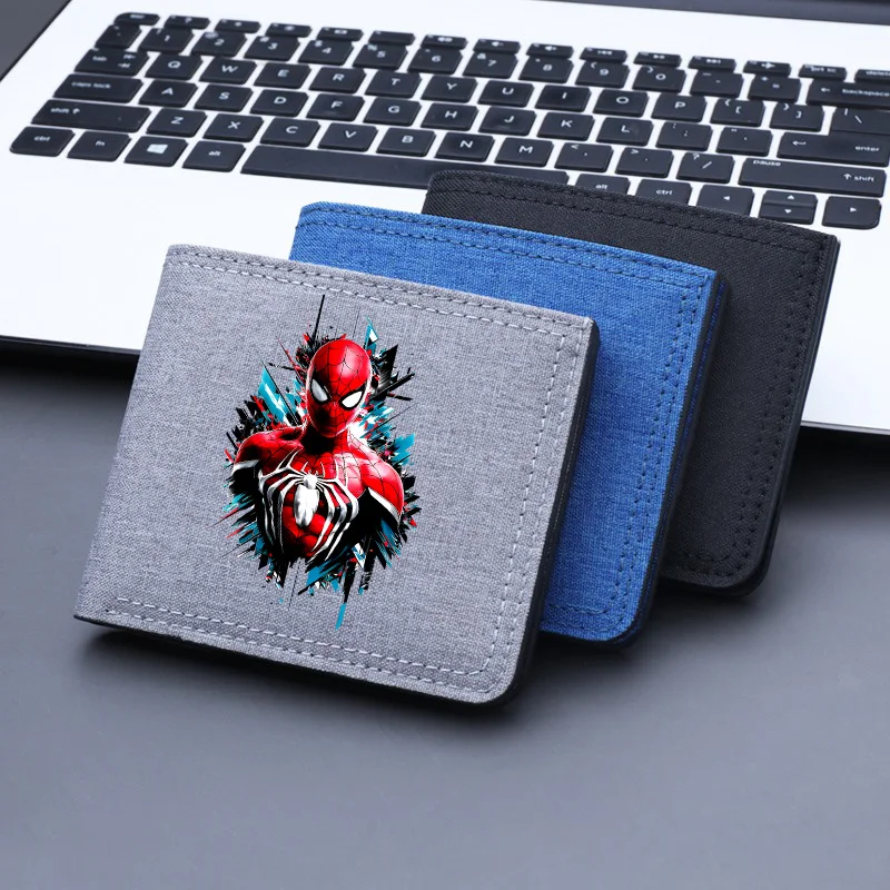 Superhero Spiderman Canvas Men Wallet Black/blue/gray Card Holder Wallet Male Money Bag bank Holder Short Purse Credit Case Bag