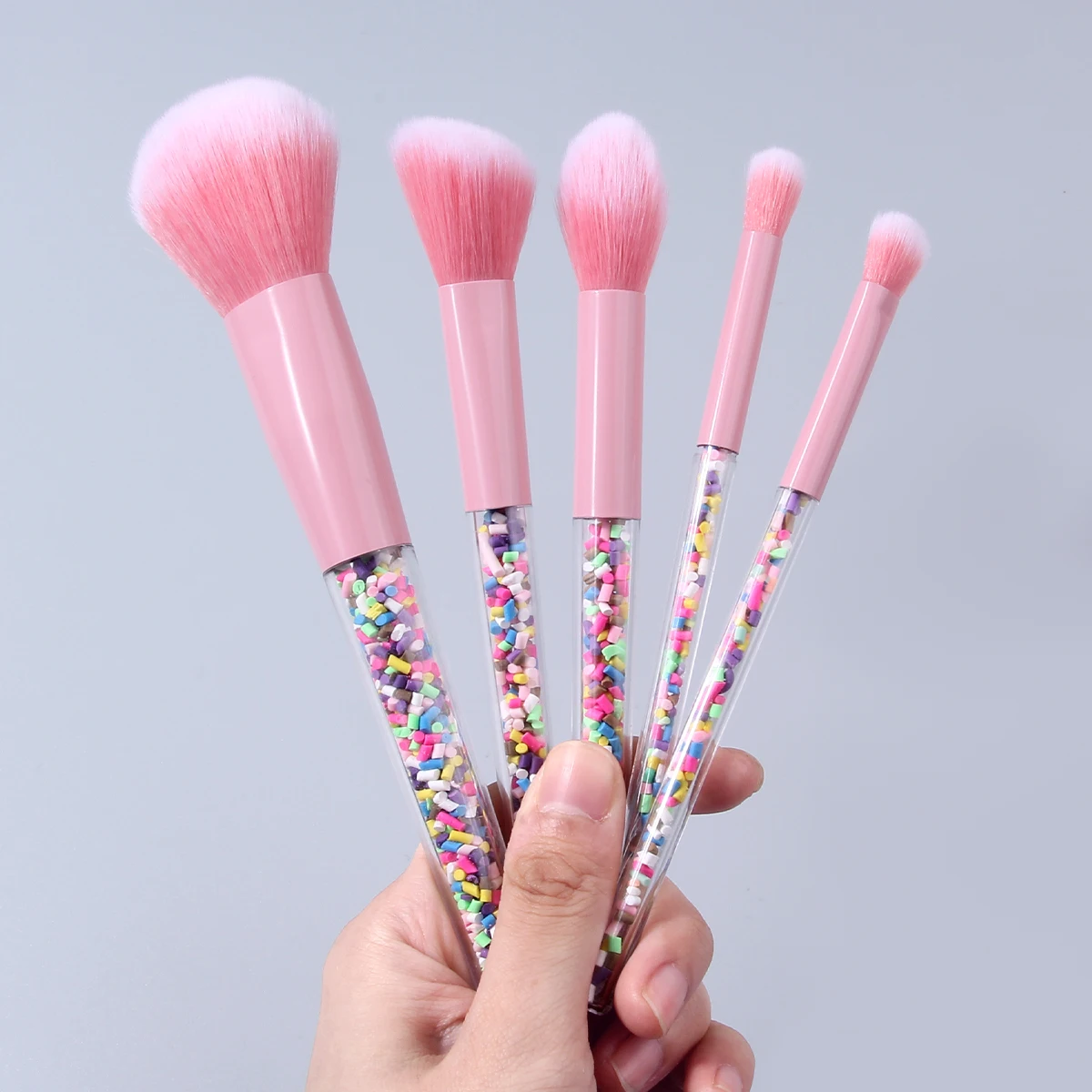 5-teiliges Candy Sprinkle Make-up-Pinsel-Set, rosa, weiche synthetische Pinsel für Gesicht und Augen – Detail 5