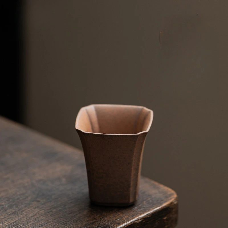 Chinese Retro Master Cup Small Capacity Household Tea Cup Coarse Pottery Tea Cup and Wind Cup Square Tea Cup