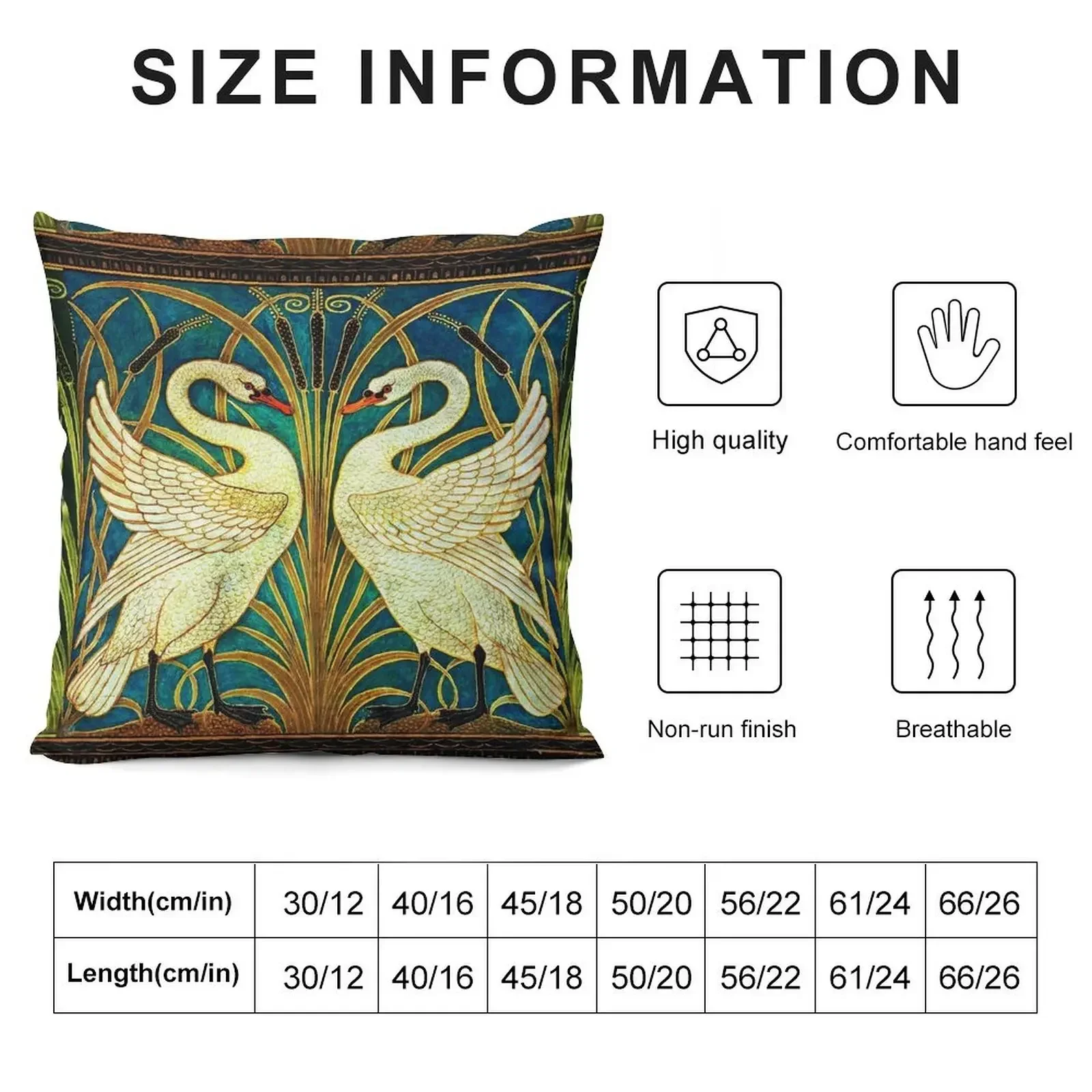 TWO WHITE SWANS AMONG REEDS IN BLUE Art Nouveau Animals Throw Pillow Custom Cushion Photo Ornamental Pillow Pillow Case