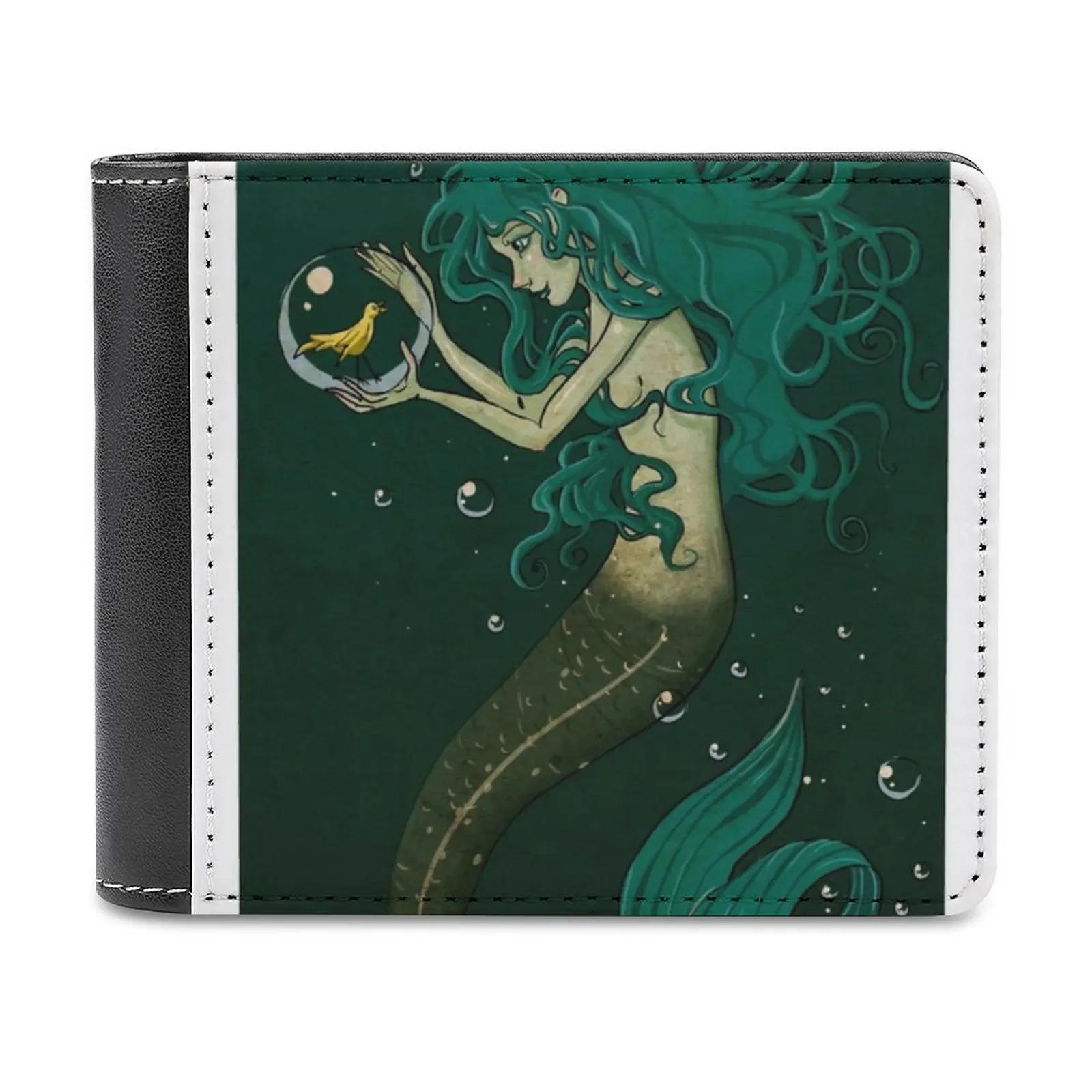 Birdbowl Business Men Wallets Small Money Purses New Design Dollar Price Top Wallet Mermaid Bird Ocean Green Bubbles