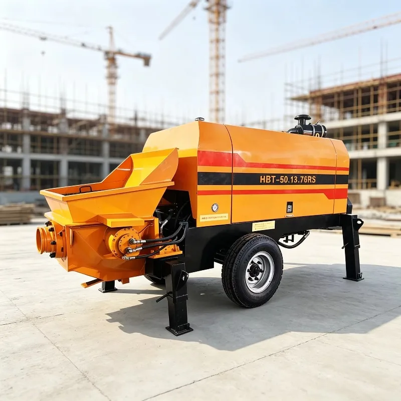 Powerful Compact Trailer Mounted Concrete Pump Diesel Hydraulic System Portable Construction Machinery Equipment