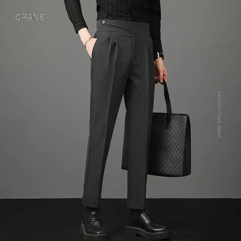 

Неаполь мужские костюмные брюки повседневные двойные плиссированные классические брюки для мужской вечеринки деловые свадебные мужские брюки Slim Fit черный серый
