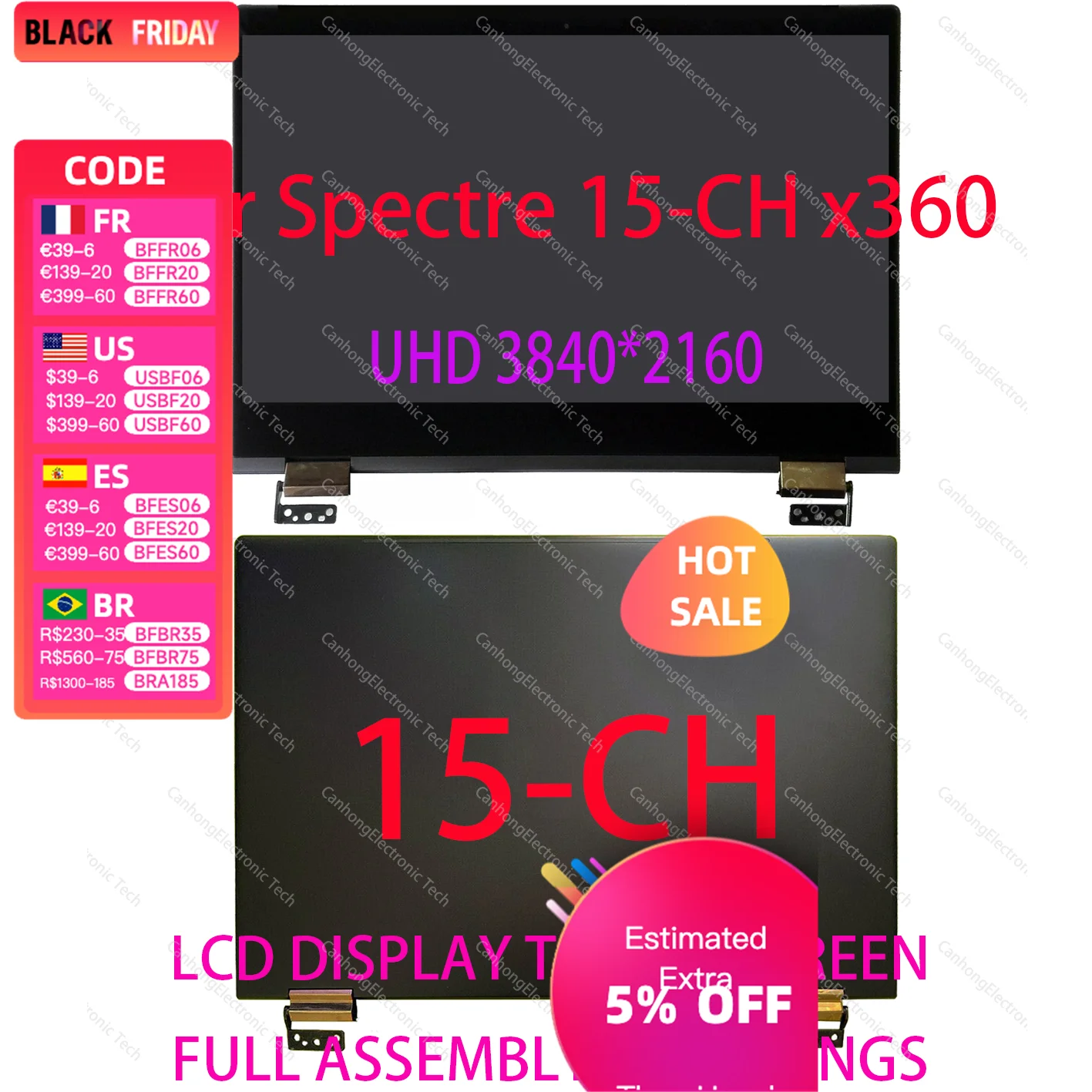 Origanl 15.6 for para hp spectre x360 15 15-ch 15t-ch000 15-ch008ca 15-ch099na portátil completo uhd 4k tela de exibição lcd