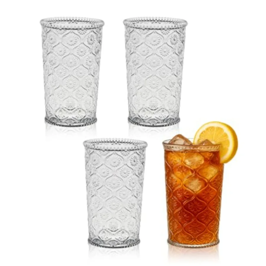 

Набор прозрачных очков Cameo Highball из 4 стаканов для питья для коктейлей и домашнего бара с гравировкой цветочного дизайна o