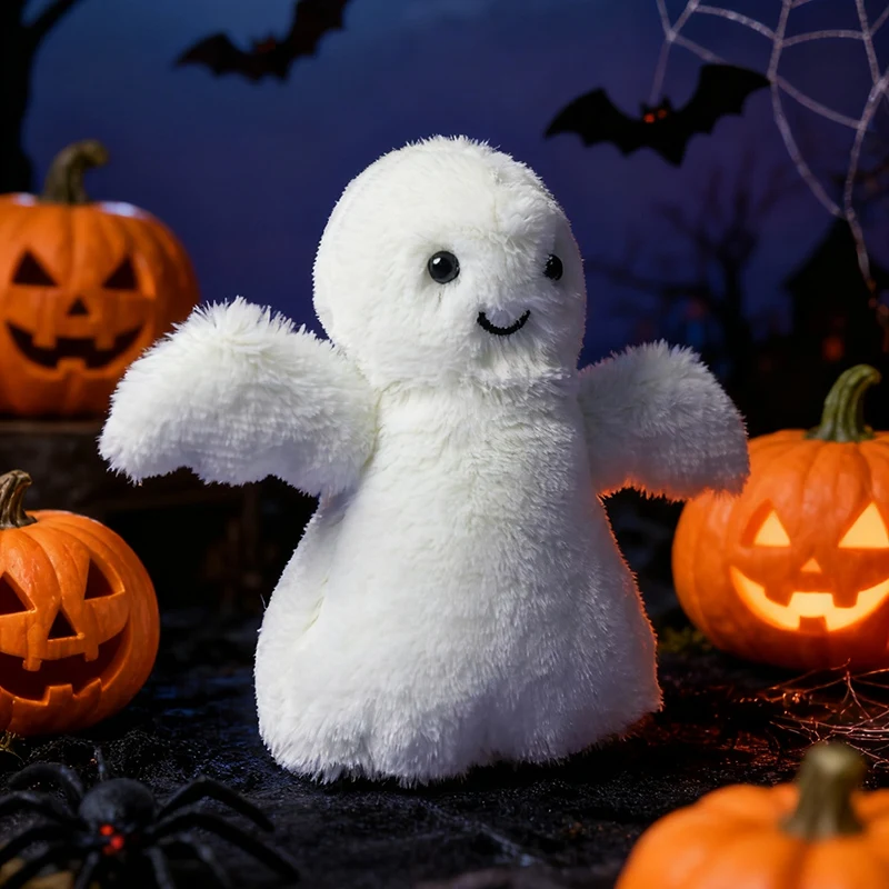 15~40cm White Ghost Plush Pillow Soft Stuffed Standing Scary Figure Plushie Halloween's Day Party Decor Gift