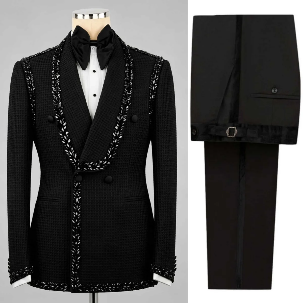 Slim Fit Wedding Tuxedos Crystal 2 Piece Set Jacket Pants Men Suit Plus Size Shawl Lapel Evening Blazers For Party Customized
