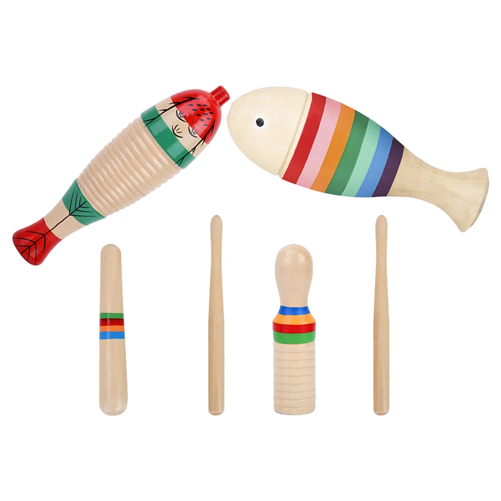 

3 set Wooden Guiro Musical Instrument Percussion Fish Shaped Sticks Included Beginner Set for Child Early Education Toys Safe