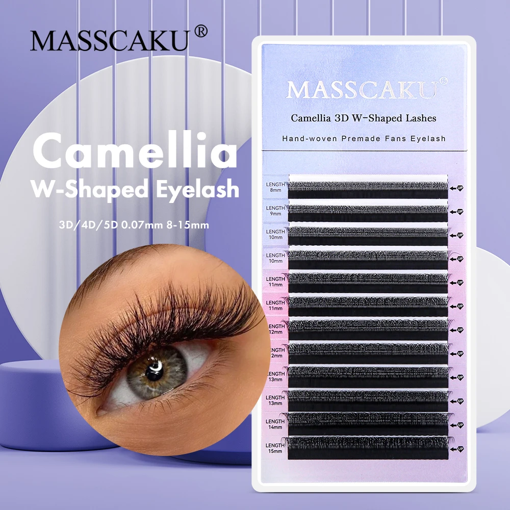

MASSCAKU Camellia 3D 4D 5D W Shaped Volume Eyelash Extensions 0.07mm Thickness Premium Korea PBT Materials Individual Eyelashes