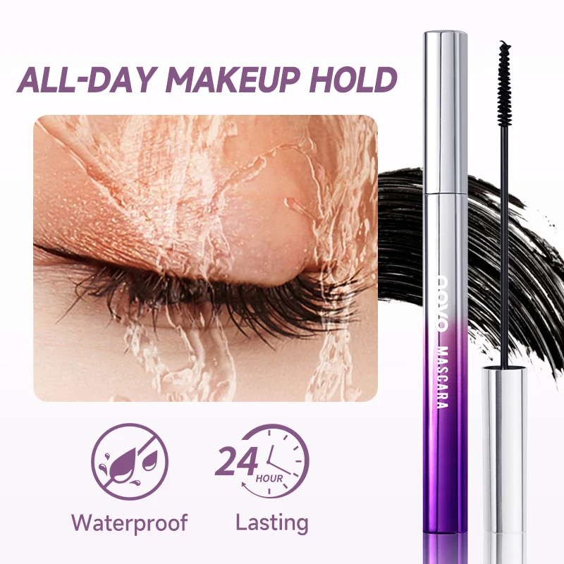 4D ロング＆ボリューム ブラックマスカラ（ヒアルロン酸配合）、長時間保湿、カール、ウォータープルーフ、にじみにくい