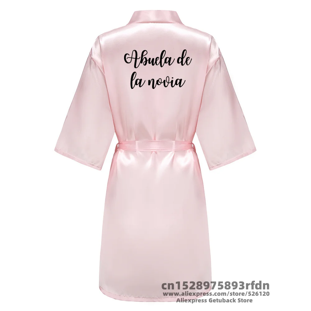 Light Pink Bridal Satin Robe Women Spanish Wedding Robe Novia Kimono Bride Party Bridesmaid Robes