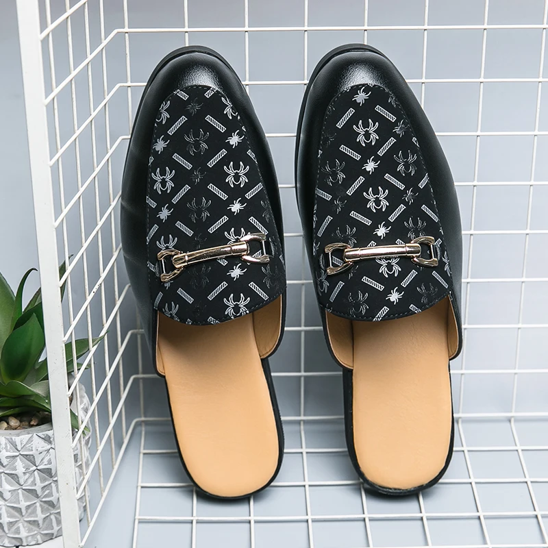 Black men's slippers Classic and versatile design styles Daily leisure walking outdoor party Breathable men's half slippers image 6