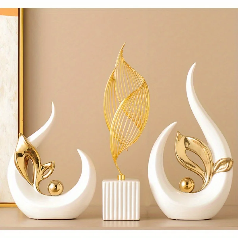 White Gold Home Decor Accent Ceramic Statue Abstract Sculptures Centerpieces Mid Century Modern Decor for Tables Coffee Table