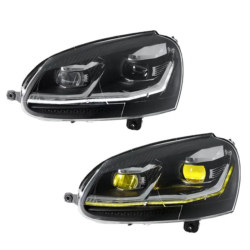 For F141 12V Dual Color Golden Eye LED Headlight Assembly With Sequential DRL Modified Front Lamp for VW Golf 5 2003-2011