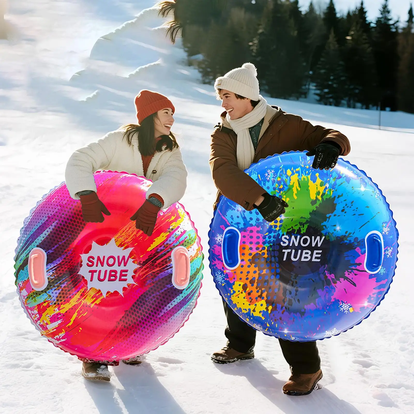 Quick-Fun Inflatable Snow Sled Tube Easy Blow Up Design with Stable Ride for Adults Kids Family Sledding Outdoors Winter