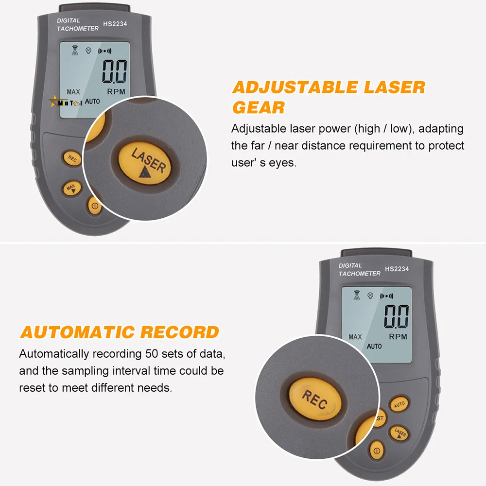 HS2234 Digital Laser Tachometer LCD RPM Tester Small Engine Motor Speed Gauge Non-Contact  Measuring Tool