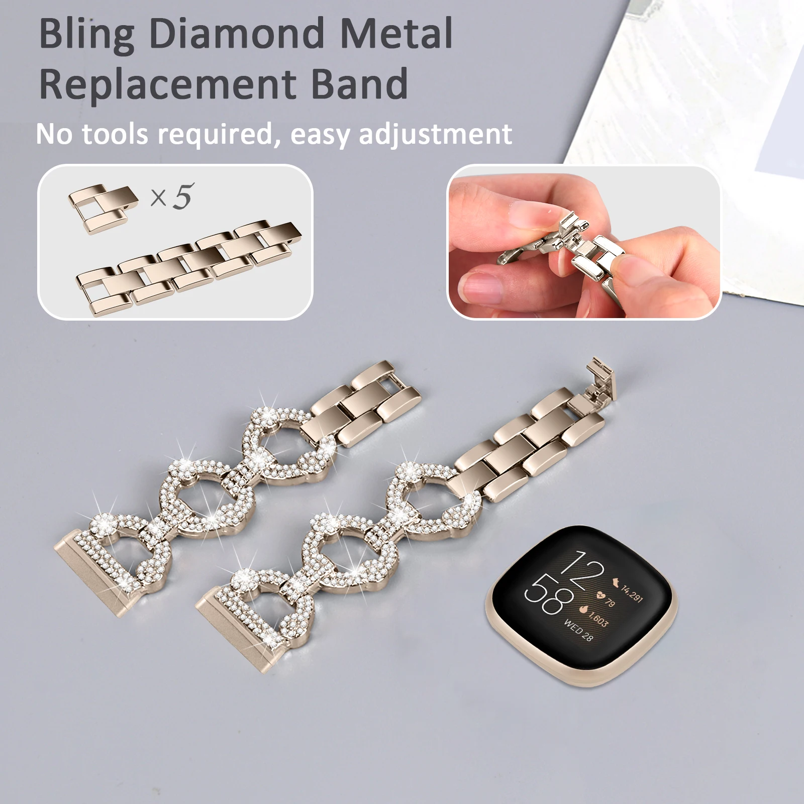 Metal Bling Bracelet For Fitbit Versa 4 Sense 2 Band Watch Strap Replacement Bling Watchband For Fitbit Versa 3 Sense Wristband