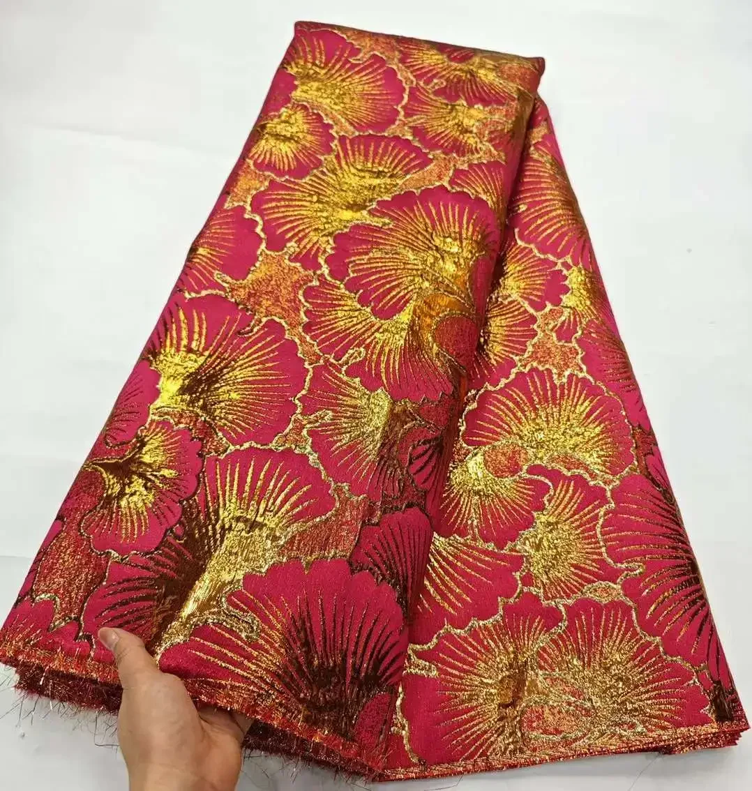 

High Quality Damask Organza Fabric for New Arrival African Brocade Lace Fabric Jacquard Wedding Evening Dresses 5yards AH0282