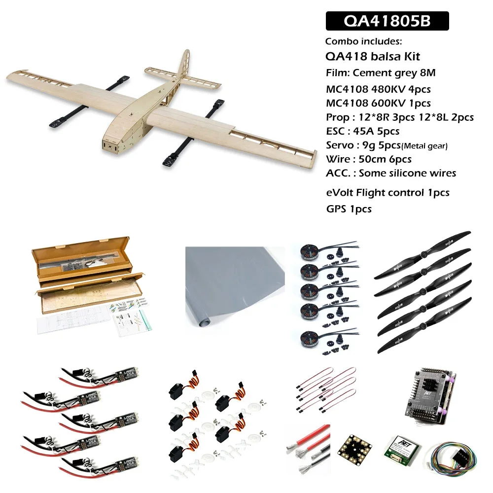 DW Hobby QA418 1,8M Balsa VTOL Bausatz – Starrflügel-UAV mit Motorhalterungen für FPV-Kartierung – Detail 22
