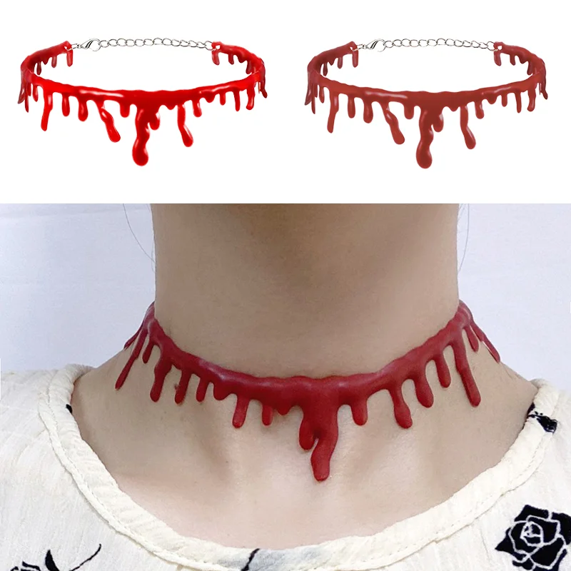 Horror Blood Drip Necklace Fake Blood Vampire Fancy Joker Choker Party Halloween Decoration Bleeding Necklace