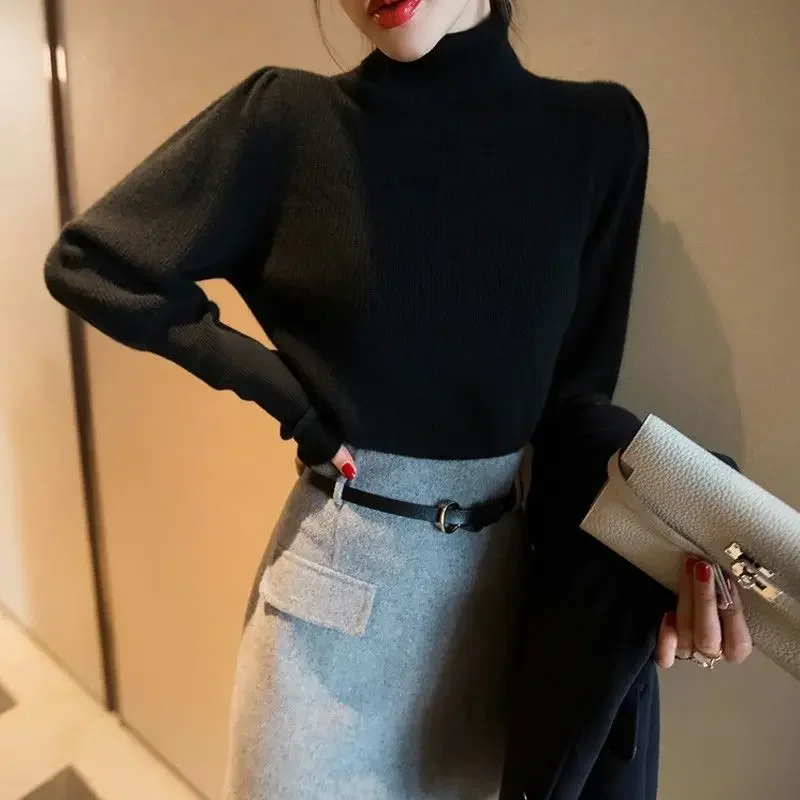 Pullover solidi Maglione da donna Collo mezzo alto All-match Semplice Moda Sottile Elegante Abiti autunnali Ins Vendita calda Ulzzang Elegante