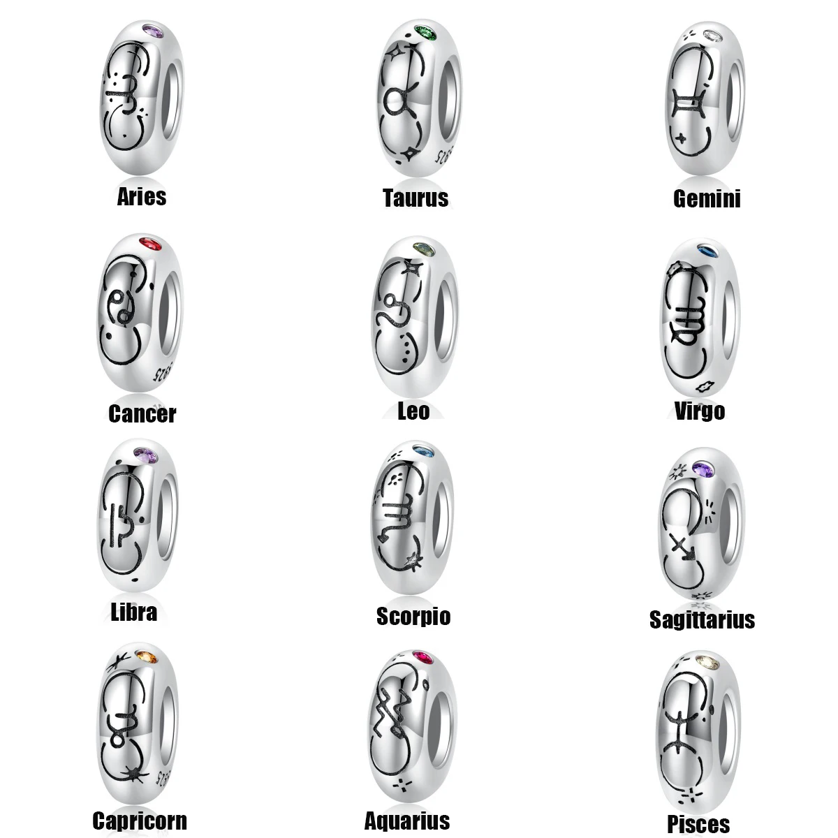 12 Birthstones 925 Sterling Silver Meet Your Zodiac Sign Charms Clip & Stoppers for Women Mother Girl Bracelet Making Accessorie