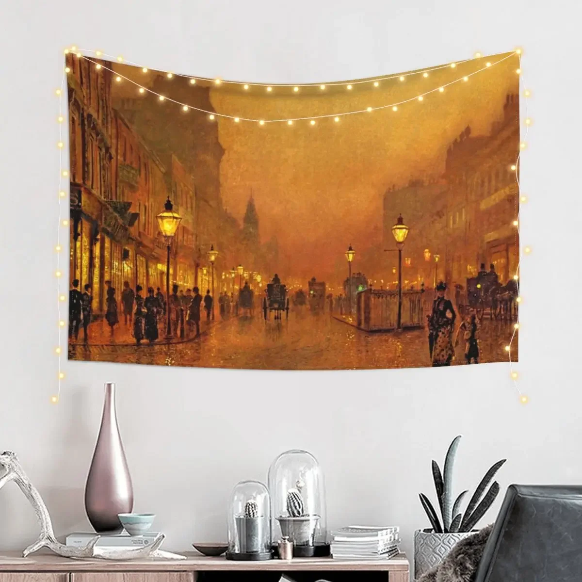 John Atkinson Grimshaw - A Street at Night Tapestry Wall Decor Hanging Room Decor For Girls Tapestry