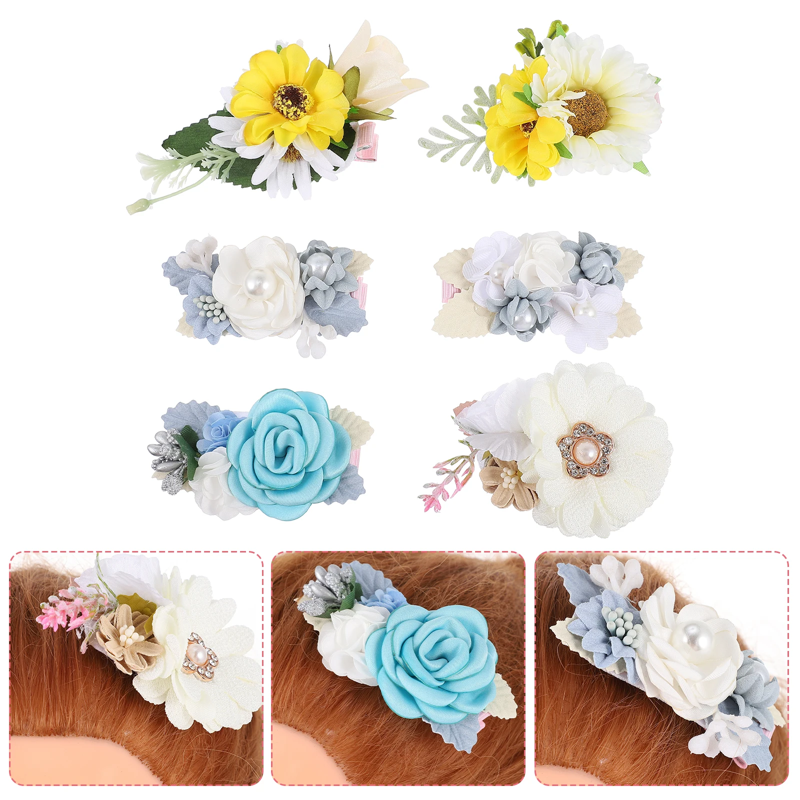 

6pcs Cloth Flower For Women Girls Artificial Accessories Barrettes Prom Wedding Party Decoration Graceful Sweet Style Hair