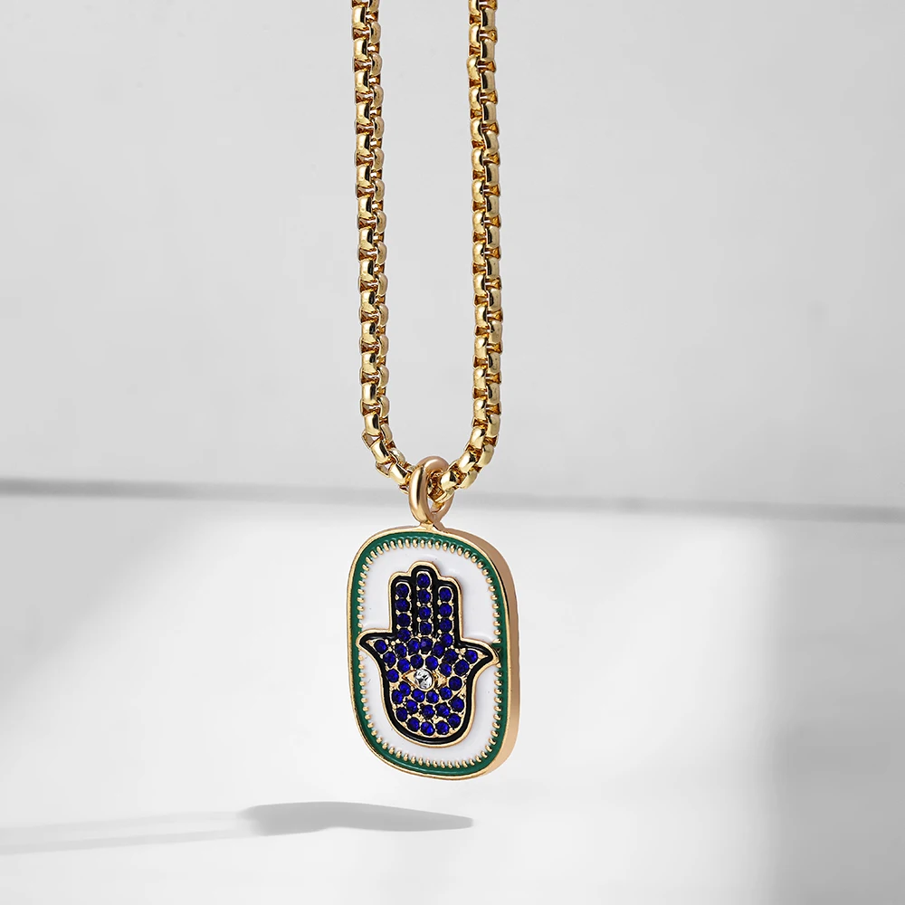 Cute Eyes Heart Palm Zodiac Signs Necklace For Women Double Sided Enamel Star Pendant Collar Gold Color Stainless Steel_maomaolike.com