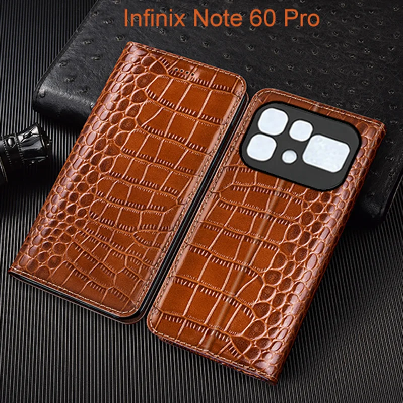 

Crocodile Genuine Leather Flip Case For Infinix Note 50 60 Pro Plus Phone Cover Card Cases Scratch Proof