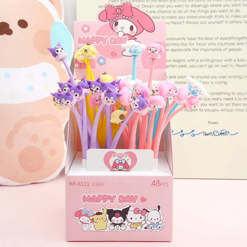 24/48 قطعة سانريو 0.5 مللي متر شاكر القلم كورومي ميلودي سينامورول سيليكون الضغط لينة لاصق هلام أقلام القرطاسية المورد