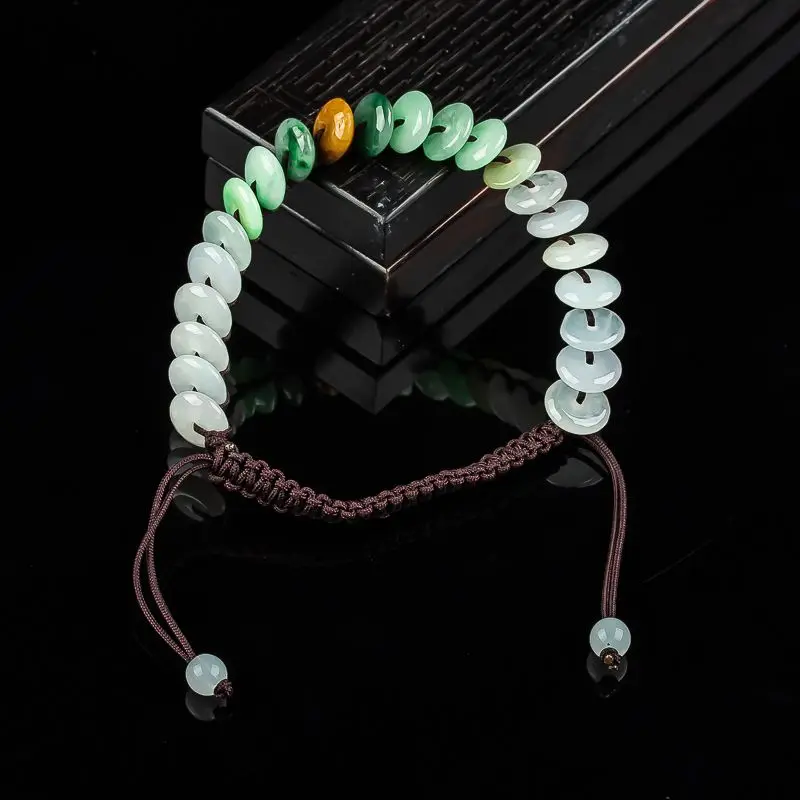 Myanmar Imitation Jade Tri-color Adjustable Bracelet Men's and Women's Safe Buckle Woven Personalized Design Couple Hand Rope