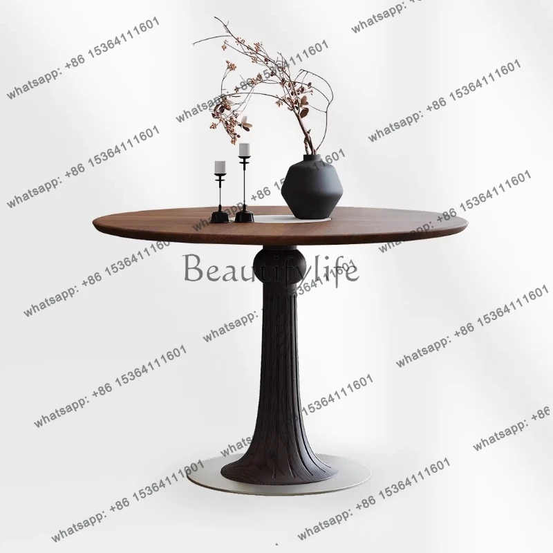 

Nordic simple black walnut retro solid wood round dining table
